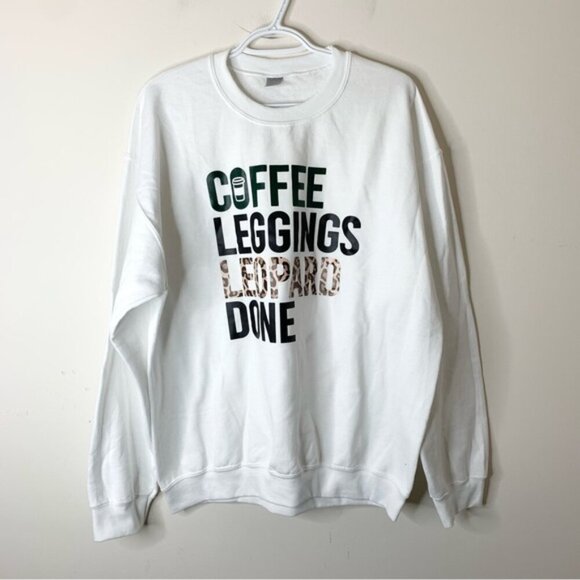 Women's Sweatshirt Graphic Logo Coffee Leggings Leopard Casual Pullover Size L - Picture 6 of 11